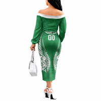Manawatu 2026 Rugby Custom Off The Shoulder Long Sleeve Dress NZ Maori Silver Fern LT14 - Polynesian Pride