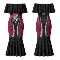 North Harbour 2026 Rugby Custom Family Matching Mermaid Dress and Hawaiian Shirt NZ Maori Silver Fern LT14 Mom's Dress Maroon - Polynesian Pride