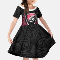 North Harbour 2026 Rugby Custom Family Matching Off The Shoulder Long Sleeve Dress and Hawaiian Shirt NZ Maori Silver Fern LT14 Daughter's Dress Maroon - Polynesian Pride