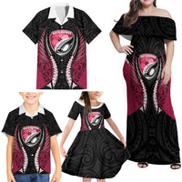 North Harbour 2026 Rugby Custom Family Matching Off Shoulder Maxi Dress and Hawaiian Shirt NZ Maori Silver Fern LT14 - Polynesian Pride