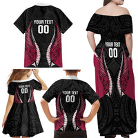 North Harbour 2026 Rugby Custom Family Matching Off Shoulder Maxi Dress and Hawaiian Shirt NZ Maori Silver Fern LT14 Mom's Dress Maroon - Polynesian Pride