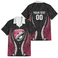 North Harbour 2026 Rugby Custom Family Matching Off Shoulder Maxi Dress and Hawaiian Shirt NZ Maori Silver Fern LT14 Dad's Shirt - Short Sleeve Maroon - Polynesian Pride