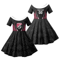 North Harbour 2026 Rugby Custom Family Matching Off Shoulder Maxi Dress and Hawaiian Shirt NZ Maori Silver Fern LT14 Daughter's Dress Maroon - Polynesian Pride