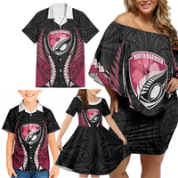 North Harbour 2026 Rugby Custom Family Matching Off Shoulder Short Dress and Hawaiian Shirt NZ Maori Silver Fern LT14 - Polynesian Pride