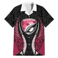North Harbour 2026 Rugby Custom Family Matching Off Shoulder Short Dress and Hawaiian Shirt NZ Maori Silver Fern LT14 Dad's Shirt - Short Sleeve Maroon - Polynesian Pride