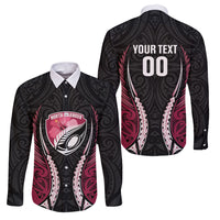 North Harbour 2026 Rugby Custom Family Matching Tank Maxi Dress and Hawaiian Shirt NZ Maori Silver Fern LT14 Dad's Shirt - Long Sleeve Maroon - Polynesian Pride