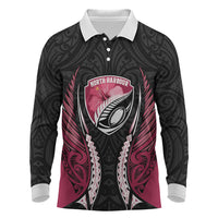 North Harbour 2026 Rugby Custom Long Sleeve Polo Shirt NZ Maori Silver Fern LT14 Maroon - Polynesian Pride