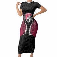 North Harbour 2026 Rugby Custom Short Sleeve Bodycon Dress NZ Maori Silver Fern LT14 Long Dress Maroon - Polynesian Pride