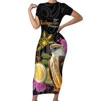 Kadayawan Philippines Family Matching Short Sleeve Bodycon Dress and Hawaiian Shirt Filipino Eagle Happy 39th Anniversary LT14 Mom's Dress Black - Polynesian Pride