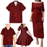 Oxblood Polynesia Family Matching Puletasi and Hawaiian Shirt Hawaiian Tribal Hammerhead Shark Tattoo LT14 - Polynesian Pride
