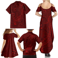Oxblood Polynesia Family Matching Summer Maxi Dress and Hawaiian Shirt Hawaiian Tribal Hammerhead Shark Tattoo LT14 - Polynesian Pride