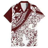 Polynesian Tropical Flowers Oxblood Color Family Matching Off The Shoulder Long Sleeve Dress and Hawaiian Shirt LT14 Dad's Shirt - Short Sleeve Oxblood - Polynesian Pride