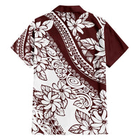 Polynesian Tropical Flowers Oxblood Color Family Matching Tank Maxi Dress and Hawaiian Shirt