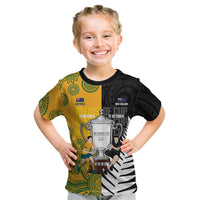 New Zealand Australia Rugby Bledisloe 2026 Custom Kid T Shirt Champion Trophy Maori Aboriginal Art LT14 Multicolor - Polynesian Pride