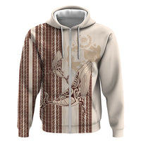Swimming With Humpback Whales Season Tonga Hoodie Tongan Tofuaa Ngatu Pattern Brown LT14 Zip Hoodie Brown - Polynesian Pride