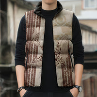 Swimming With Humpback Whales Season Tonga Sleeveless Puffer Jacket Tongan Tofuaa Ngatu Pattern Brown LT14 - Polynesian Pride