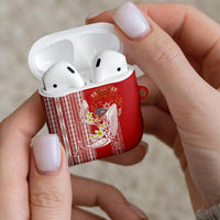 Swimming With Humpback Whales Season Tonga AirPods Case Tongan Tofuaa Ngatu Pattern Red LT14 - Polynesian Pride
