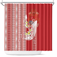 Swimming With Humpback Whales Season Tonga Shower Curtain Tongan Tofuaa Ngatu Pattern Red LT14 Red - Polynesian Pride