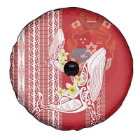 Swimming With Humpback Whales Season Tonga Spare Tire Cover Tongan Tofuaa Ngatu Pattern Red LT14 - Polynesian Pride