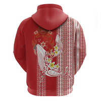 Swimming With Humpback Whales Season Tonga Zip Hoodie Tongan Tofuaa Ngatu Pattern Red LT14 - Polynesian Pride