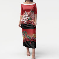 Vavau Sailing Festival Tonga Personalised Puletasi Humpback Whale Sailboat Tropical Vibes LT14 Long Dress Red - Polynesian Pride