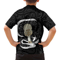 Black New Zealand Eel Family Matching Long Sleeve Bodycon Dress and Hawaiian Shirt Aotearoa Maori Tuna With Kotiate Weapon LT14 - Polynesian Pride