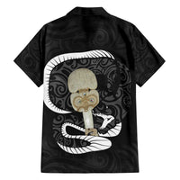 Black New Zealand Eel Family Matching Off The Shoulder Long Sleeve Dress and Hawaiian Shirt Aotearoa Maori Tuna With Kotiate Weapon LT14 - Polynesian Pride