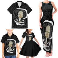 Black New Zealand Eel Family Matching Tank Maxi Dress and Hawaiian Shirt Aotearoa Maori Tuna With Kotiate Weapon LT14 - Polynesian Pride