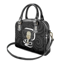 Black New Zealand Eel Shoulder Handbag Aotearoa Maori Tuna With Kotiate Weapon LT14 - Polynesian Pride