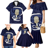 Blue New Zealand Eel Family Matching Mermaid Dress and Hawaiian Shirt Aotearoa Maori Tuna With Kotiate Weapon LT14 - Polynesian Pride