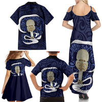Blue New Zealand Eel Family Matching Summer Maxi Dress and Hawaiian Shirt Aotearoa Maori Tuna With Kotiate Weapon LT14 - Polynesian Pride