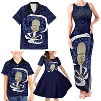 Blue New Zealand Eel Family Matching Tank Maxi Dress and Hawaiian Shirt Aotearoa Maori Tuna With Kotiate Weapon LT14 - Polynesian Pride