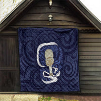 Blue New Zealand Eel Quilt Aotearoa Maori Tuna With Kotiate Weapon LT14 - Polynesian Pride