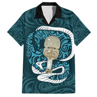 Turquoise New Zealand Eel Family Matching Off The Shoulder Long Sleeve Dress and Hawaiian Shirt Aotearoa Maori Tuna With Kotiate Weapon LT14 Dad's Shirt - Short Sleeve Turquoise - Polynesian Pride