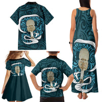 Turquoise New Zealand Eel Family Matching Tank Maxi Dress and Hawaiian Shirt Aotearoa Maori Tuna With Kotiate Weapon LT14 - Polynesian Pride