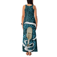 Turquoise New Zealand Eel Family Matching Tank Maxi Dress and Hawaiian Shirt Aotearoa Maori Tuna With Kotiate Weapon LT14 - Polynesian Pride