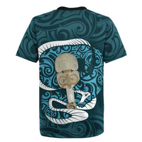 Turquoise New Zealand Eel Rugby Jersey Aotearoa Maori Tuna With Kotiate Weapon LT14 - Polynesian Pride