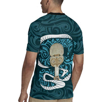 Turquoise New Zealand Eel Rugby Jersey Aotearoa Maori Tuna With Kotiate Weapon LT14 - Polynesian Pride
