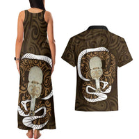 Gold New Zealand Eel Couples Matching Tank Maxi Dress and Hawaiian Shirt Aotearoa Maori Tuna With Kotiate Weapon LT14 - Polynesian Pride