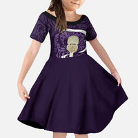 Purple New Zealand Eel Family Matching Mermaid Dress and Hawaiian Shirt Aotearoa Maori Tuna With Kotiate Weapon LT14 Daughter's Dress Purple - Polynesian Pride
