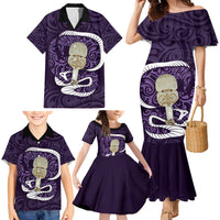 Purple New Zealand Eel Family Matching Mermaid Dress and Hawaiian Shirt Aotearoa Maori Tuna With Kotiate Weapon LT14 - Polynesian Pride