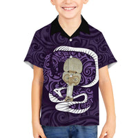 Purple New Zealand Eel Family Matching Off Shoulder Short Dress and Hawaiian Shirt Aotearoa Maori Tuna With Kotiate Weapon LT14 Son's Shirt Purple - Polynesian Pride