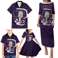 Purple New Zealand Eel Family Matching Puletasi and Hawaiian Shirt Aotearoa Maori Tuna With Kotiate Weapon LT14 - Polynesian Pride