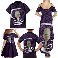 Purple New Zealand Eel Family Matching Summer Maxi Dress and Hawaiian Shirt Aotearoa Maori Tuna With Kotiate Weapon LT14 - Polynesian Pride