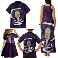 Purple New Zealand Eel Family Matching Tank Maxi Dress and Hawaiian Shirt Aotearoa Maori Tuna With Kotiate Weapon LT14 - Polynesian Pride