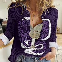 Purple New Zealand Eel Women Casual Shirt Aotearoa Maori Tuna With Kotiate Weapon LT14 Female Purple - Polynesian Pride