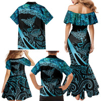 New Zealand Stingray Family Matching Mermaid Dress and Hawaiian Shirt Aotearoa Whai With Maori Paua Shell LT14 - Polynesian Pride