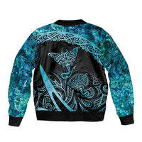 New Zealand Stingray Sleeve Zip Bomber Jacket Aotearoa Whai With Maori Paua Shell