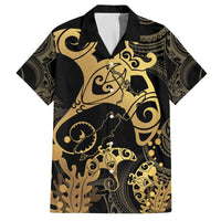 Black And Gold Aotearoa Whai Family Matching Off The Shoulder Long Sleeve Dress and Hawaiian Shirt NZ Stingrays Maori Curves Style LT14 Dad's Shirt - Short Sleeve Gold - Polynesian Pride