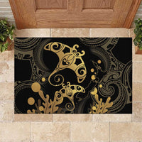 Black And Gold Aotearoa Whai Rubber Doormat NZ Stingrays Maori Curves Style